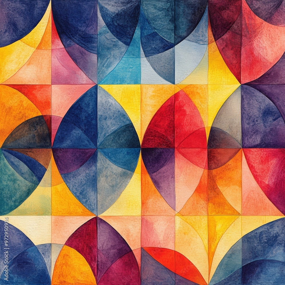 Obraz premium Abstract Watercolor Geometric Pattern with Colorful Shapes