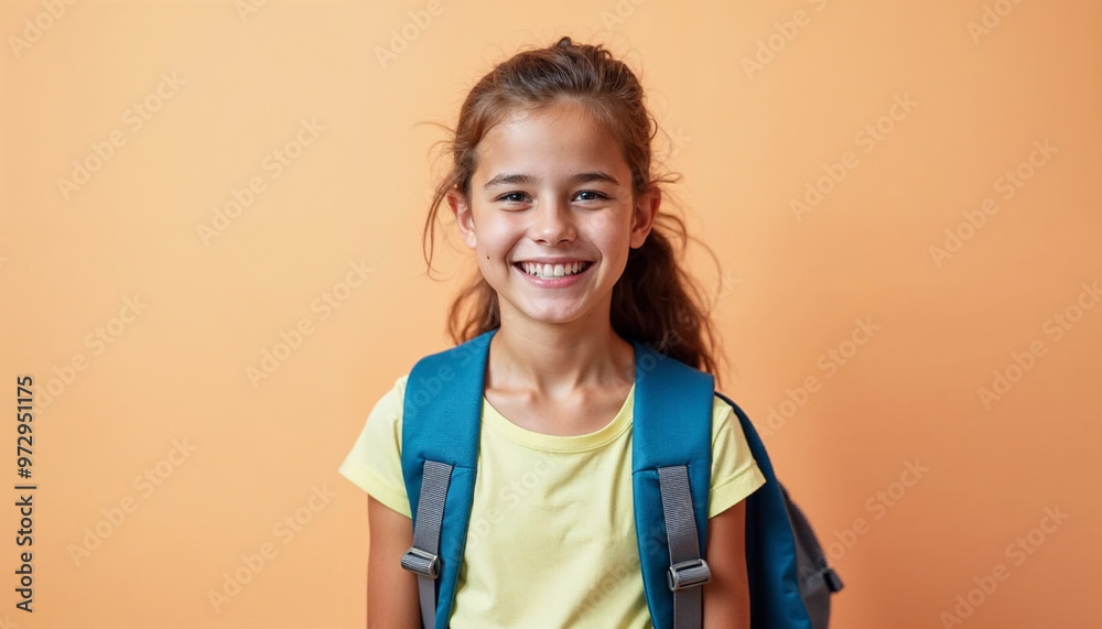 Portrait of a smiling schoolgirl with a backpack Portrait of a smiling schoolgirl with a backpack
