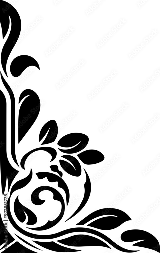 Elegant Floral Design - Black and White Corner Decoration Elegant Floral Design - Black and White Corner Decoration