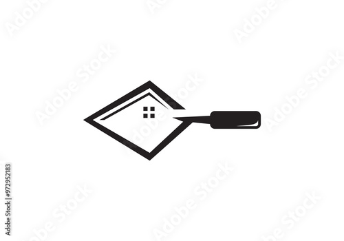 trowel home logo design. secoop cement house, construction, repair, renovation symbol vector template