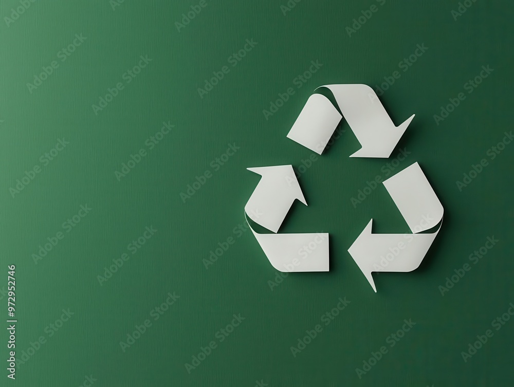Recycle symbol composed of smooth white arrows on a green surface, minimalist eco-conscious design Recycle symbol composed of smooth white arrows on a green surface, minimalist eco-conscious design