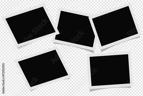 Realistic black photo frames with shadow for paper design. Old paper blank photo frame.