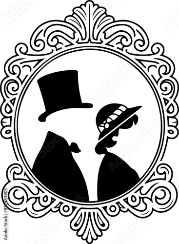 Silhouetted Couple in Vintage Frame Design