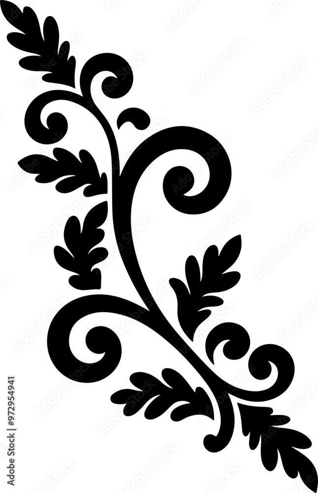 Elegant Floral Vine Design in Black Silhouette Elegant Floral Vine Design in Black Silhouette