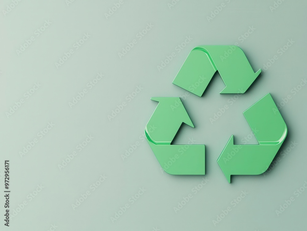 Clean, modern recycle symbol in pastel green, centered on a light grey background, minimalist design Clean, modern recycle symbol in pastel green, centered on a light grey background, minimalist design