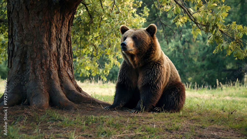 Fototapeta premium Bear sitting under the tree
