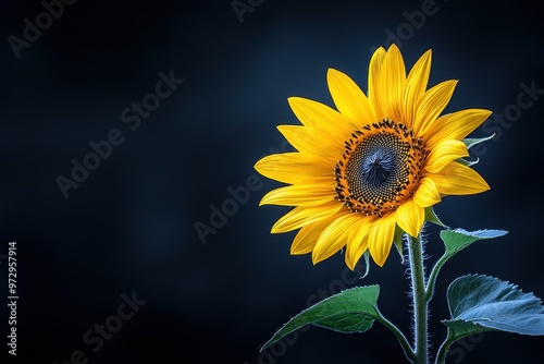 A vibrant sunflower illuminated against a dark background, showcasing its rich yellow petals.