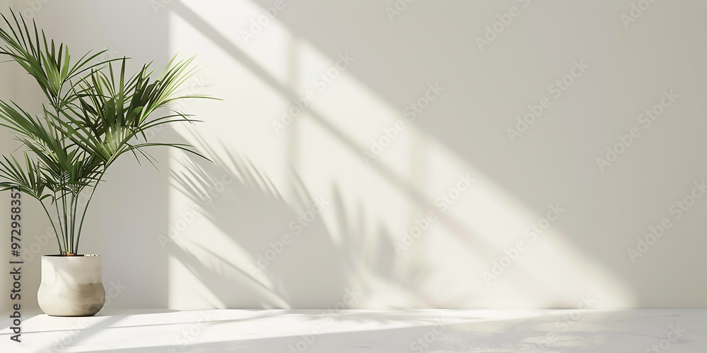 Simple bright background with blurry foliage shadow on white wall Perfect for presentation Simple bright background with blurry foliage shadow on white wall Perfect for presentation