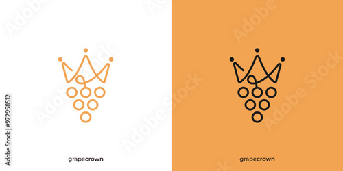 Luxury Grape Crown Logo Design. Grape and Crown with Lineart Outline Style. Royal Grape Logo, Icon, Symbol, Vector, Inspiration. 