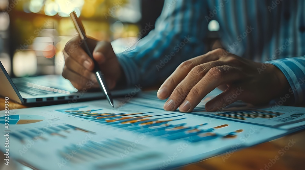 Businessman working with finances about cost and calculator. Accounting,investment advisor concept. - Generated AI Businessman working with finances about cost and calculator. Accounting,investment advisor concept. - Generated AI