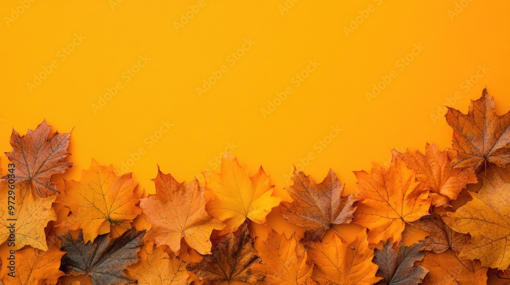 Bright autumn leaves forming a natural border around a single-color background, creating a warm fall aesthetic with copy space
