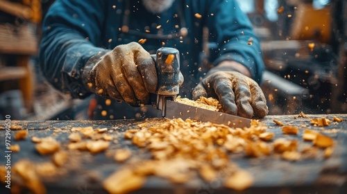 Close-up of a Carpenter's Hands Shaping Wood