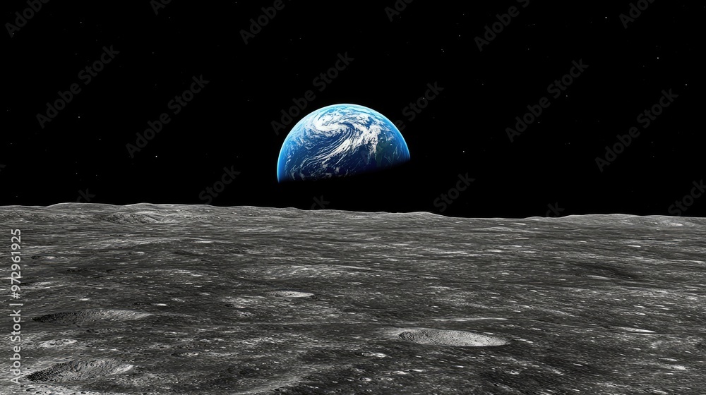 A breathtaking view of planet Earth from the surface of the moon, with ...