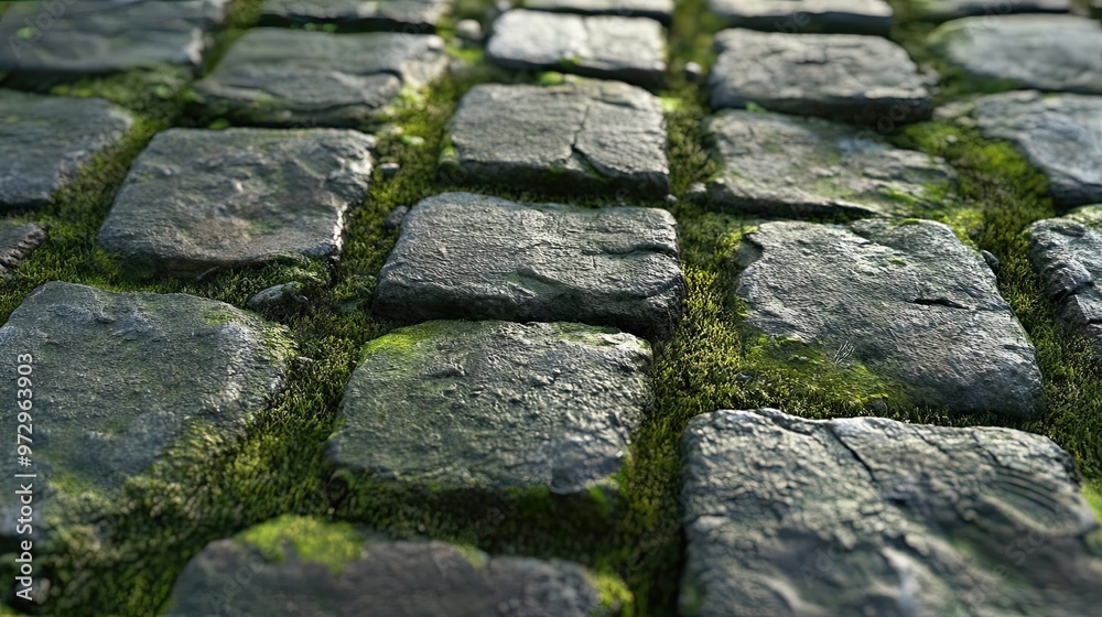A Close-Up View of Moss Growing Between Stone Pavers A Close-Up View of Moss Growing Between Stone Pavers