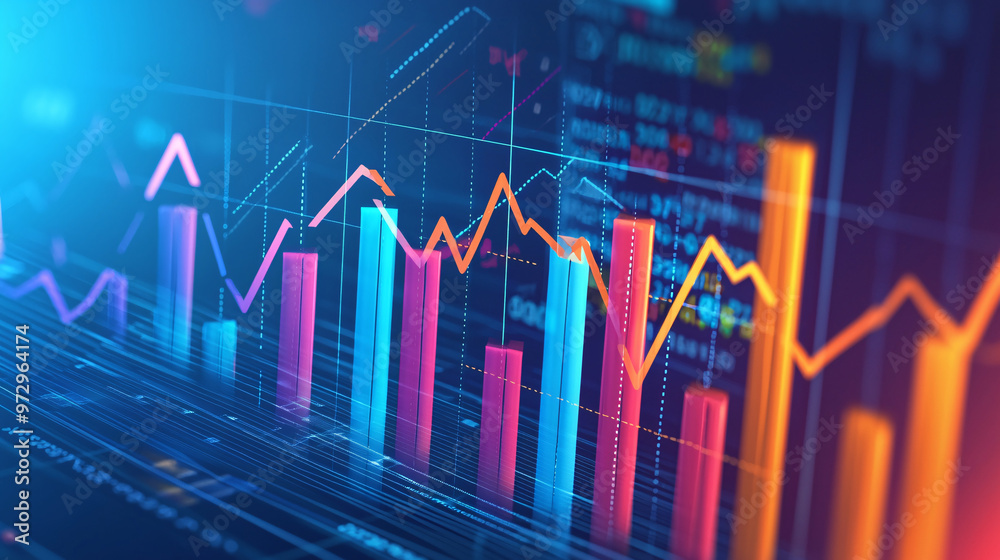 A graphic showing a financial growth chart with upward arrows and bar graphs. A graphic showing a financial growth chart with upward arrows and bar graphs.