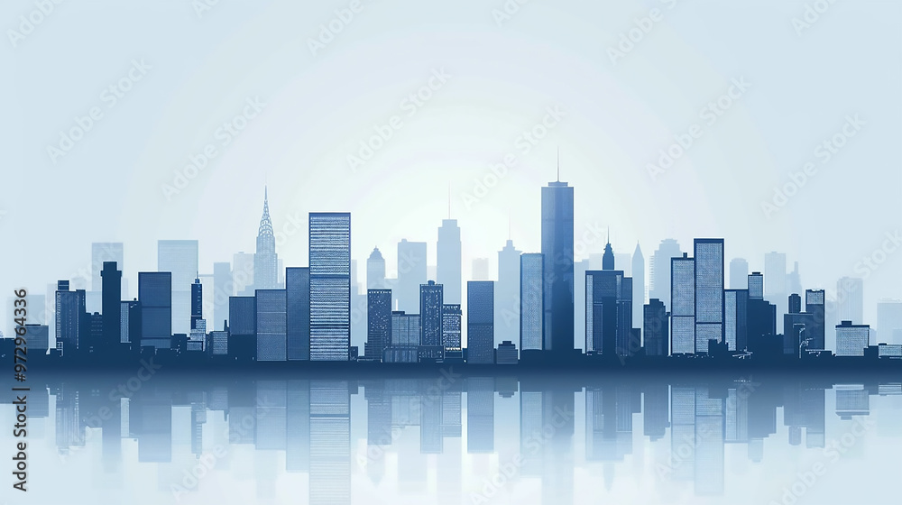 Transparent glass material urban skyline reflection illustration Transparent glass material urban skyline reflection illustration