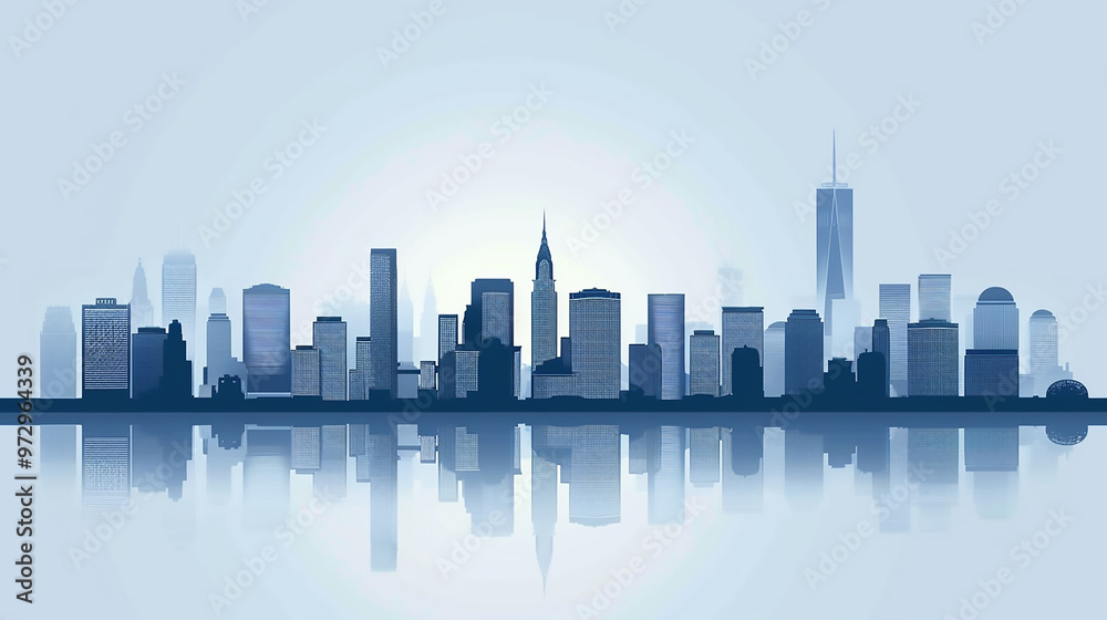 Transparent glass material urban skyline reflection illustration Transparent glass material urban skyline reflection illustration