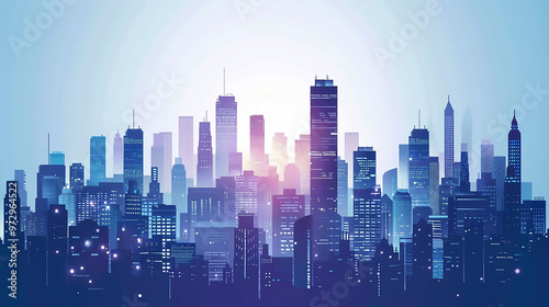 buildings silhouetted against a hazy sky and a bright sun peeking through the smog