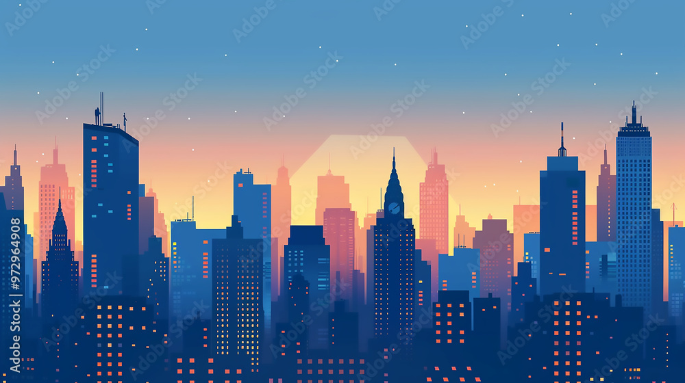 Vibrant sunset over a city skyline with colorful hues blending into the urban landscape Vibrant sunset over a city skyline with colorful hues blending into the urban landscape