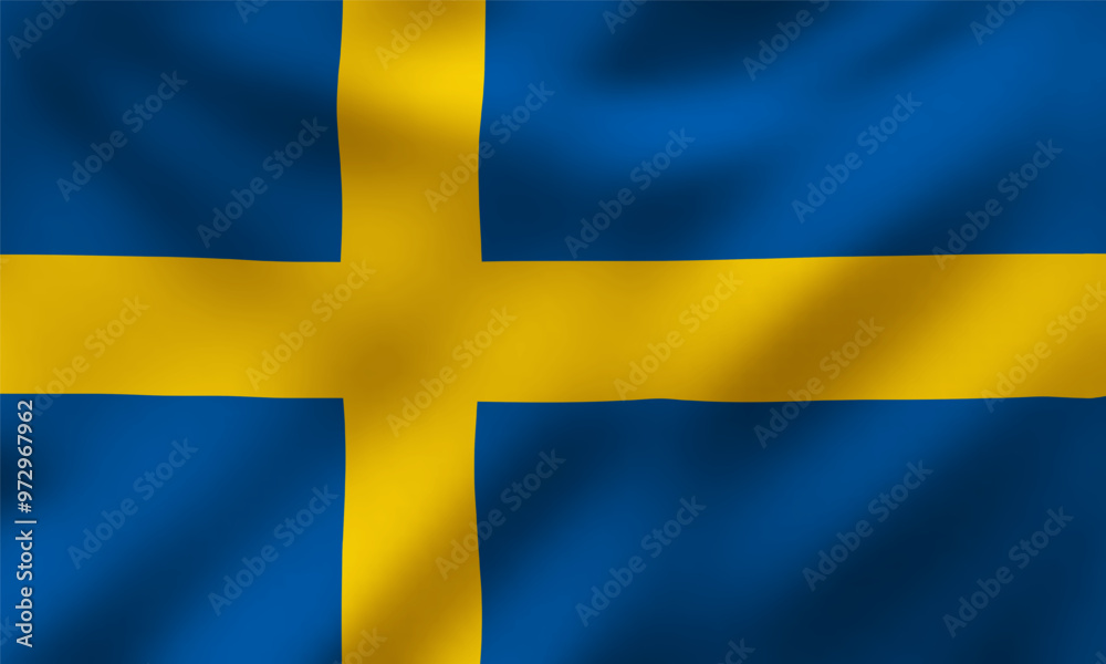 Waving National Flag of Sweden, Vector Illustration Waving National Flag of Sweden, Vector Illustration