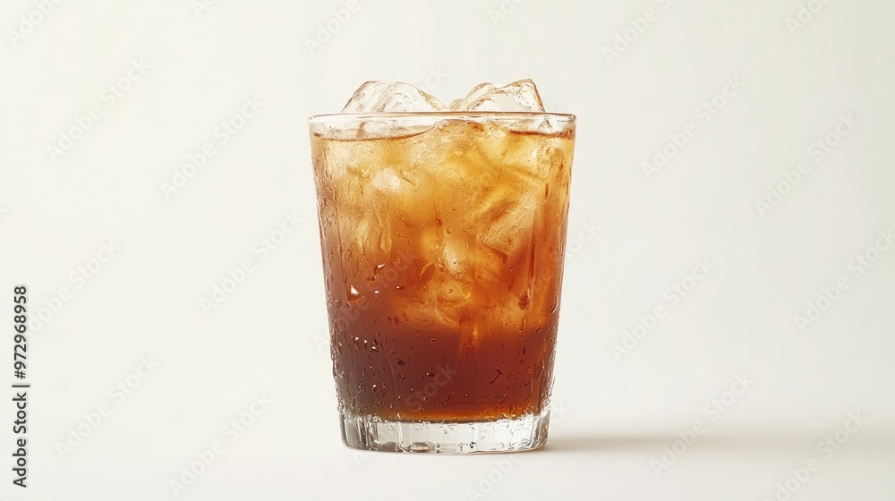 A refreshing glass of iced milk tea with condensation on the outside, placed on a white background, highlighting the chilled and refreshing nature of the drink. A refreshing glass of iced milk tea with condensation on the outside, placed on a white background, highlighting the chilled and refreshing nature of the drink.