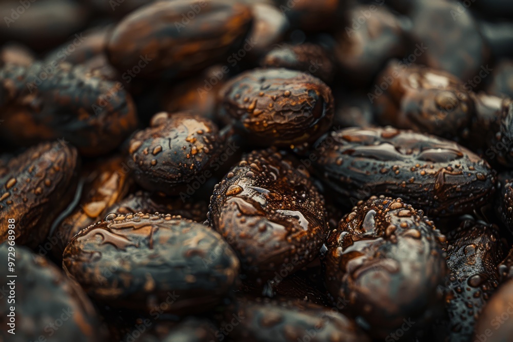 Cacao Beans with Water Droplets Cacao Beans with Water Droplets