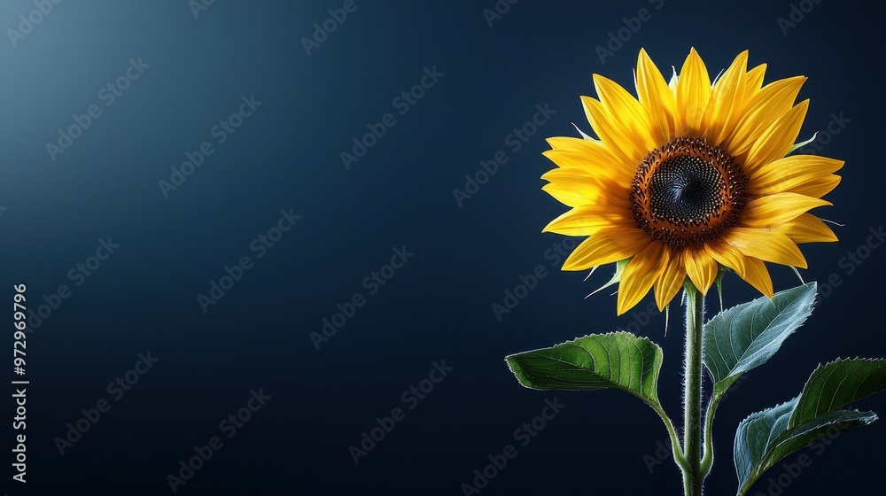 Obraz premium Vibrant sunflower against a dark background, showcasing its bright yellow petals.
