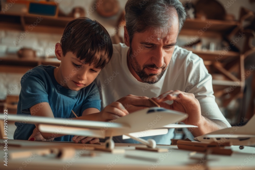 Father and Son Building Airplane Model Father and Son Building Airplane Model