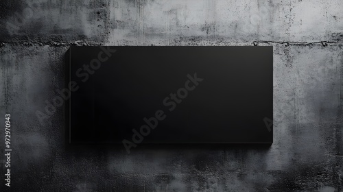 Blank black glass signplate on textured wall mockup  photo
