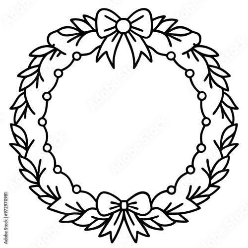 decorated wreath outline coloring book page line art drawing