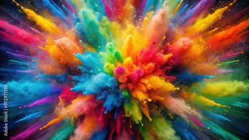 Abstract explosion of multicolored powder in vibrant festive burst like in Holi festival , colorful, paint, splash