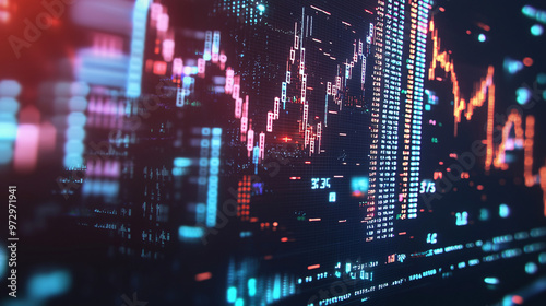 Wallpaper Mural 3D-rendered stock market simulation with real-time updates, animated financial graphs, and currency symbols floating in a digital workspace  Torontodigital.ca