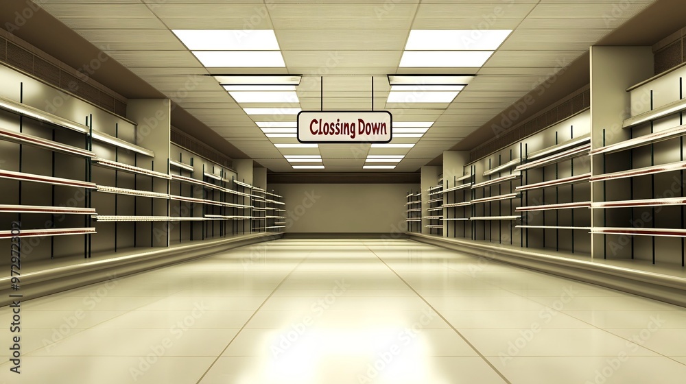 Closing Down Sale at Desolate Retail Store with Empty Shelves