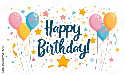 Colorful Birthday Celebration With Balloons, Confetti, Stars, and Festive Decorations
