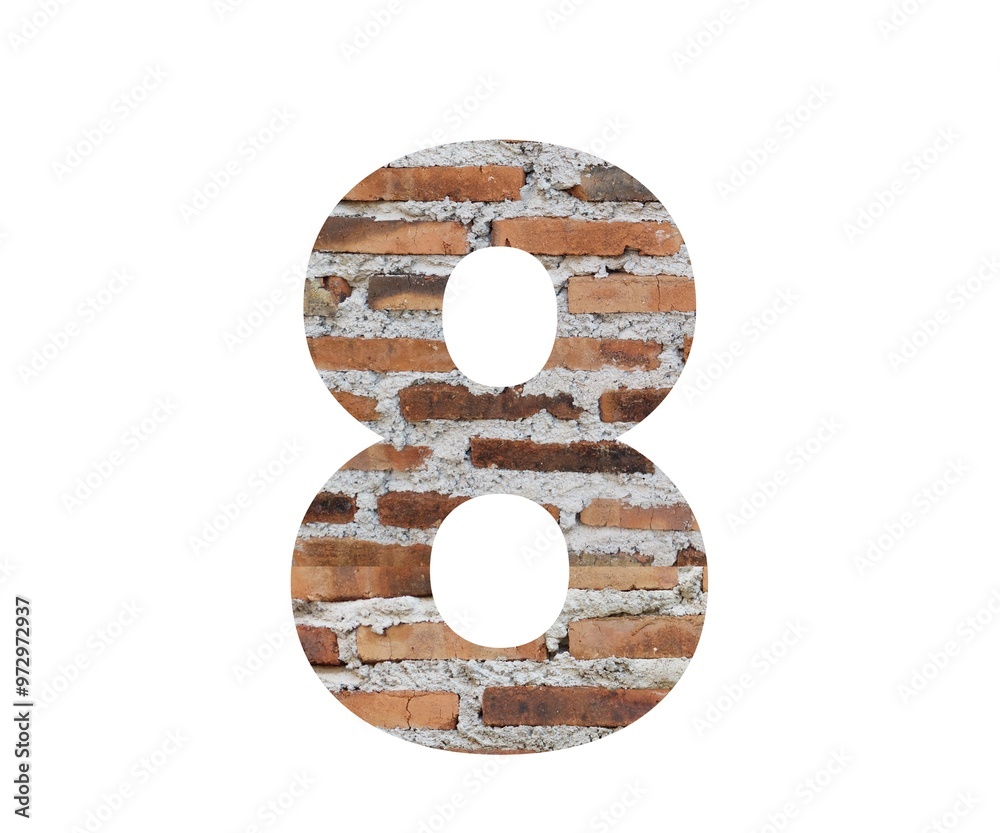 A close-up of the number eight, formed by a cutout in a brick wall. The rustic texture of the brickwork adds a unique and vintage touch. Ideal for design projects, logos, or websites.
