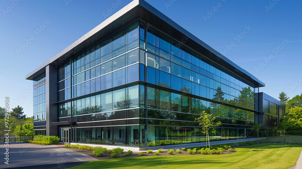The mixture of geometric shapes and modern materials creates a unique building, which stands out among The mixture of geometric shapes and modern materials creates a unique building, which stands out among