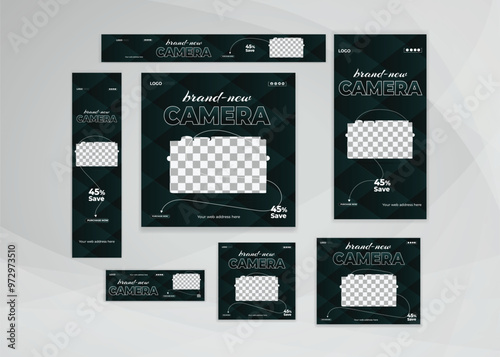 Modern Web Banner Set Design for Camera sale . Vector and editable layout template . 