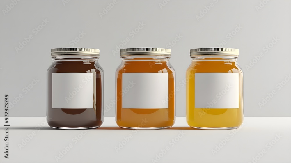 Honey jars mockup with blank label. Three different colors. Honey jars mockup with blank label. Three different colors.