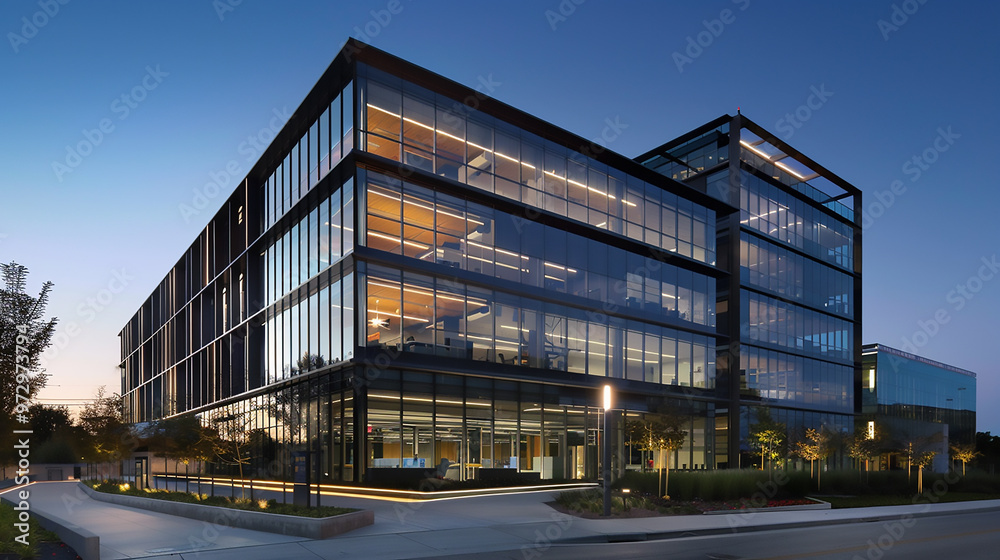 A large building with a lot of windows and a green tree in front Contemporary Exterior Building A large building with a lot of windows and a green tree in front Contemporary Exterior Building