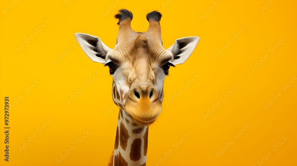Obraz premium giraffe close up on yellow background