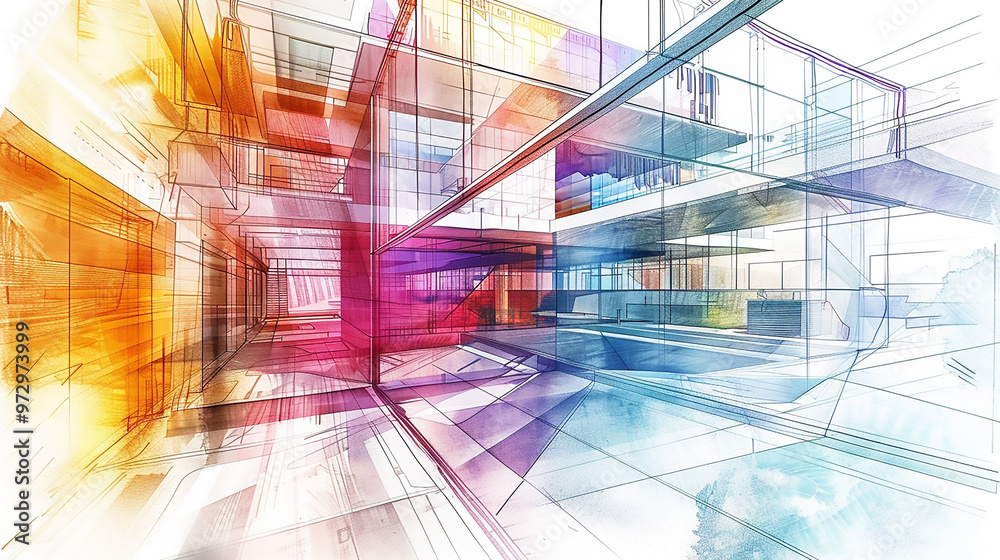 Obraz premium Digital generated image of abstract white coloured city with multicoloured data flowing through city streets. Smart technology,