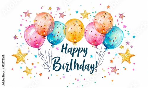 Colorful Balloons and Stars Celebrating a Joyful Birthday Occasion With Festive Decorations