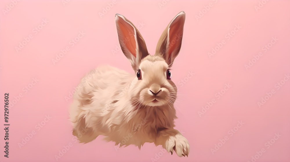 Obraz premium white rabbit on pink background.