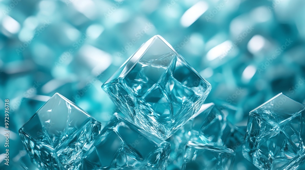 transparent 3d blue teal emerald cubes, geometric crystal background with copy space for modern design transparent 3d blue teal emerald cubes, geometric crystal background with copy space for modern design