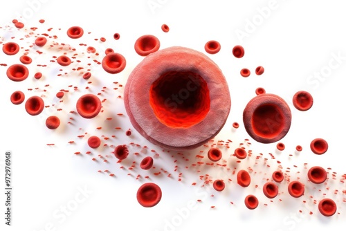A colorful representation of a blood cell infected with malaria parasites, highlighting the trophozoite and gametocyte stages photo