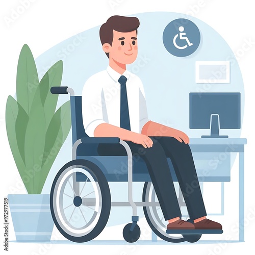 a man is sitting in a wheelchair in flat illustration photo