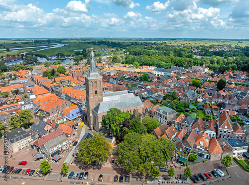 Aerial from the historical city Hasselt in the Netherlands photo