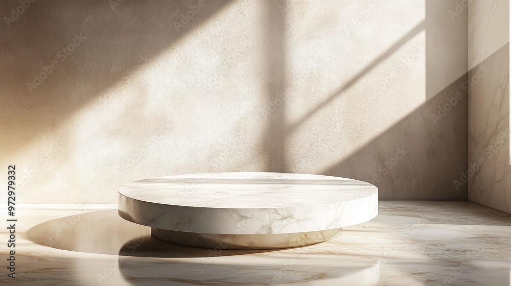 premium product display on a luxurious marble round pedestal, sunlight design for an elegant and modern showcase premium product display on a luxurious marble round pedestal, sunlight design for an elegant and modern showcase