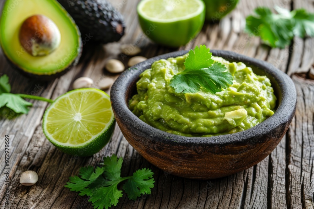 Avocado dip with cilantro and lime, vegetarian mexican food Avocado dip with cilantro and lime, vegetarian mexican food