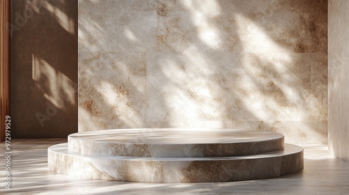 elegant stone marble round pedestal in sunlight, premium product showcase with a luxurious and modern design